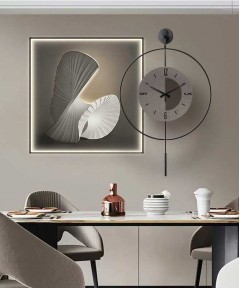 Black Frame 60*60 Cm New Collection Crytsall Porsalein Painting With Led Light And Clock 50*50 Cm 
